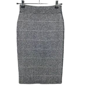BCBGMaxAzria Metallic Silver Black Scarlett Lurex Bandage Skirt Women's Sz XXS